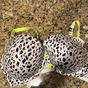 NWT Torrid Curve Push Up Plunge Leopard Print Bra with Neon Straps 44DDD